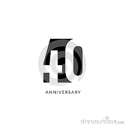 Forty anniversary, minimalistic logo. Fortieth years, 40th jubilee, greeting card. Birthday invitation. 40 year sign Vector Illustration