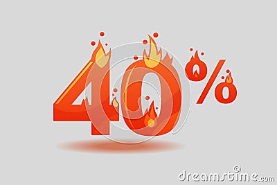 Forty percent discount, numbers on fire Vector Illustration