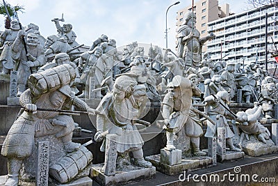 Forty-seven Ronin Statues at Kissho-ji Temple in Tennoji, Osaka, Japan. a famous historic site Editorial Stock Photo