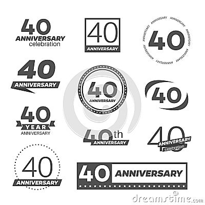 Forty years anniversary celebration logotype. 40th anniversary logo collection. Stock Photo