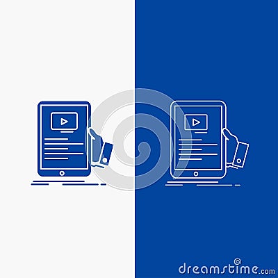 forum, online, webinar, seminar, tutorial Line and Glyph web Button in Blue color Vertical Banner for UI and UX, website or mobile Vector Illustration