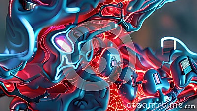 Neurons which digitalized and emboss microchips, digitally creating the tech Stock Photo