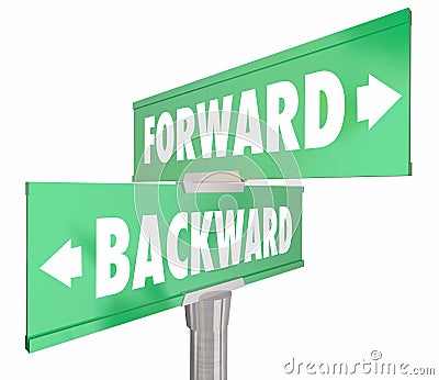 Forward Vs Backward Two Way 2 Road Signs Stock Photo