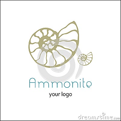 Fossil ammonite nautilus seashell vector logo. Hand drawn illustration for spa salon, seafood cafe, restaurant, corporate identity Vector Illustration