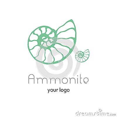 Fossil ammonite nautilus seashell vector logo. Hand drawn illustration for spa salon, seafood cafe, restaurant, corporate identity Vector Illustration