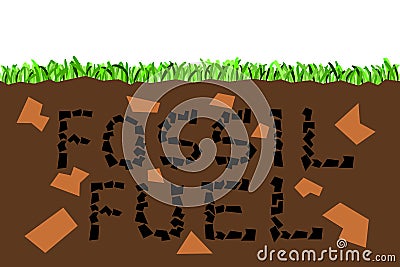 Fossil fuel - black coal is under ground in the soil. Vector Illustration