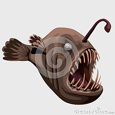 Fossil toothy brown fish lamp, image isolated Vector Illustration