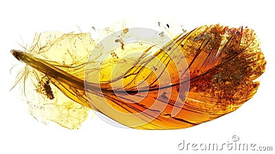 A fossilized feather preserved in amber showing how ancient feathers were able to fossilize and providing a rare glimpse Stock Photo