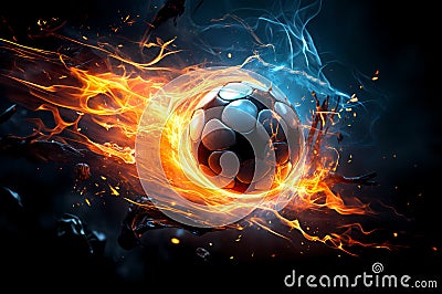 Fotball in action. abstract Soccer ball in flames. Creative sport concept. Art graphic for brochures, flyers, presentations, logo Stock Photo