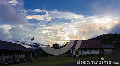 foto sekolah sd dan smp di daerah pedalaman papua Stock Photo