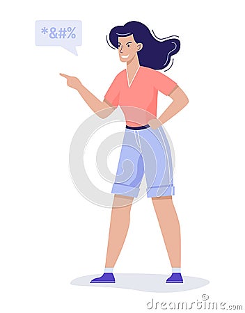 Foul language and swear words. Woman with bad behavior Vector Illustration