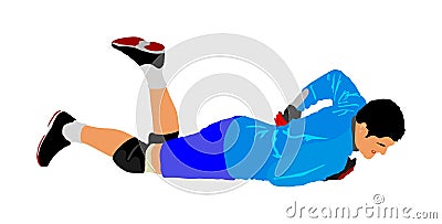 Foul situation, goalkeeper. Injured sportsman on field. Red card. Soccer player vector Stock Photo