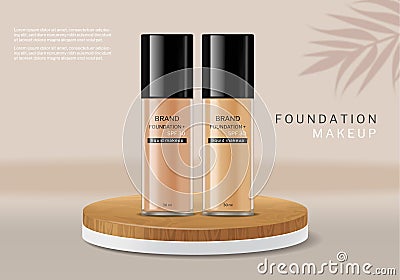 Foundation cosmetics vector realistic. Skin care bottles label design. product placement mock ups Vector Illustration