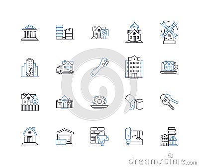 Foundation line icons collection. Substructure, Base, Footing, Structure, Underpinning, Bedrock, Groundwork vector and Vector Illustration