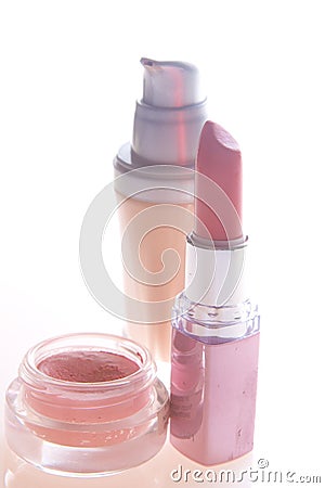 Foundation, lipstick and blush Stock Photo