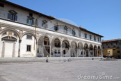 Foundling Hospital designed by Brunelleschi in Piazza SS. Annunziata, Florence, Editorial Stock Photo