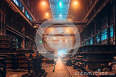 Foundry interior, heavy metallurgical industry, steel foundry manufacturing production workshop, industrial background Editorial Stock Photo