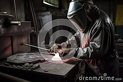 foundry worker, shaping metal into parts for new machine Stock Photo