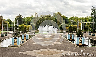 Fountain alley and a small square in the middle of Battersea park, London, England Editorial Stock Photo