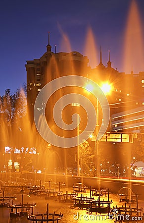Fountain in Almaty. Evening. Kazakhstan Stock Photo