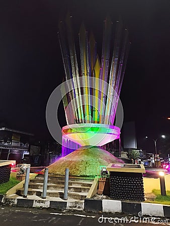 fountain building in the middle of the city at night version 2 Stock Photo