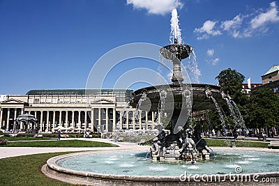 Fountain in Castle square in Stuttgart Editorial Stock Photo