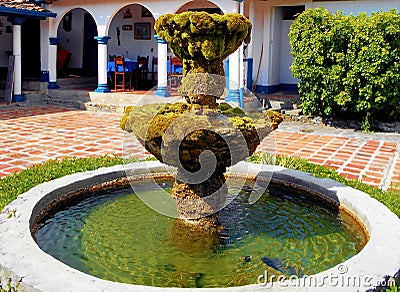 Fountain in central courtyard of Spanish colonial dwelling Stock Photo