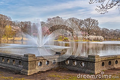 Branch Brook Park Lake and Fountain Stock Photo