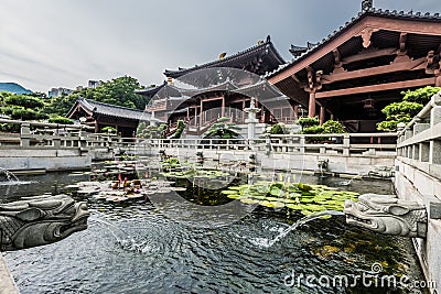 Fountain Chi Lin Nunnery Kowloon Hong Kong Stock Photo