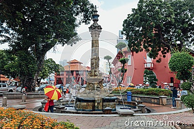 Fountain at Christ Church is an 18th-century Anglican church in the city of Malacca, Malaysia. Editorial Stock Photo