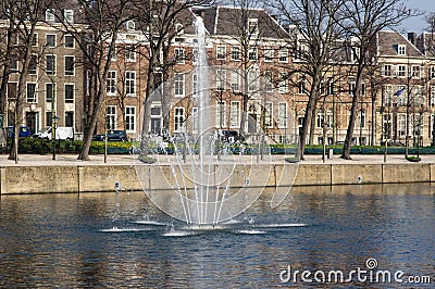 Fountain of Court pond near Binnenhof Editorial Stock Photo