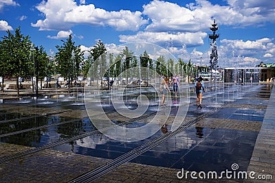 Fountain on the Crimean Embankment, Moscow, Russia Editorial Stock Photo