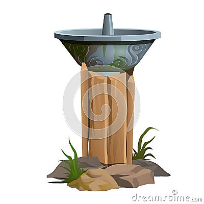 Fountain with drinking water outdoors, steel bowl Vector Illustration
