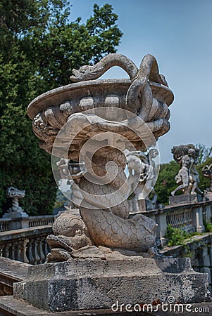 Fountain of Eolo to Royal Palace gardens in Caserta, Italy Editorial Stock Photo