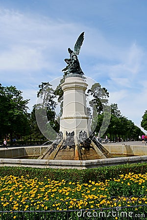 Fountain of the Fallen Angel - Fuente del Ãngel CaÃ­do, El Retiro Park, Madrid, Spain Editorial Stock Photo