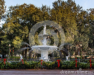 Fountain in Forsythe Park with a long exposure blurred water image Stock Photo