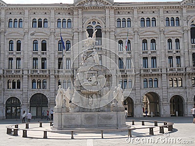 Fountain of the Four Continents in Trieste Editorial Stock Photo