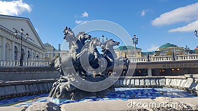 Fountain with four horse sculptures in Alexander Garden made by Zurab Tsereteli, Moscow, Russia Stock Photo