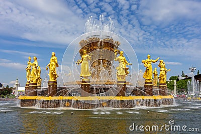 Fountain `Friendship of Nations` in Exhibition of economic achievements VDNH, Moscow, Russia Editorial Stock Photo