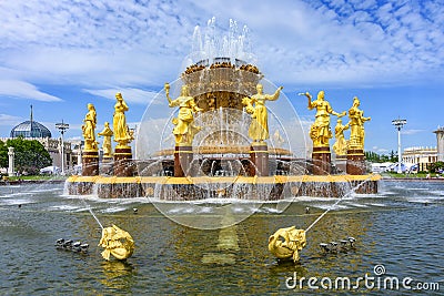 Fountain `Friendship of Nations` in Exhibition of economic achievements VDNH, Moscow, Russia Editorial Stock Photo