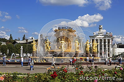 Fountain `Friendship of peoples`, symbolizing the friendship of the peoples of the Soviet republics, on the territory of the All Editorial Stock Photo