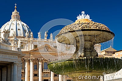 Fountain in front of the Basilica of St. Peter Editorial Stock Photo