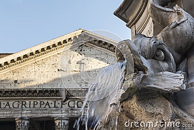 Fountain front of pantheon at piazza della rotonda in rome Stock Photo