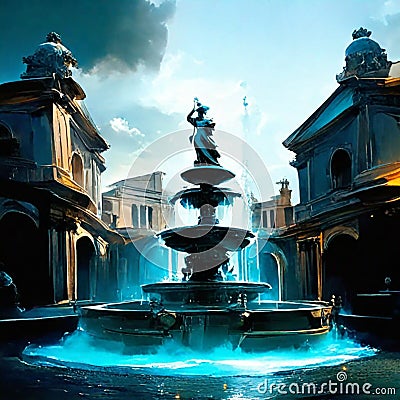 Fountain in front of St Peter's Basilica in Vatican City AI Generated Stock Photo