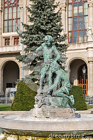 Fountain in front of the Vigado Concert Hall. Budapest, Hungary. Stock Photo