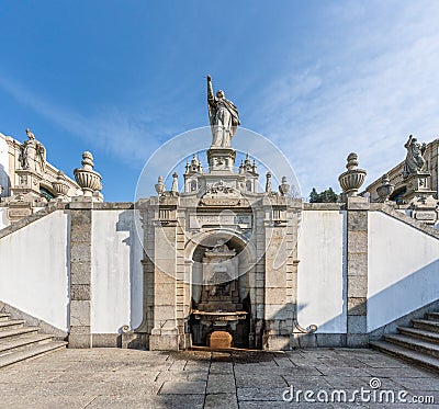 Fountain of Hope at Three Virtues Stairway at Sanctuary of Bom Jesus do Monte - Braga, Portugal Editorial Stock Photo