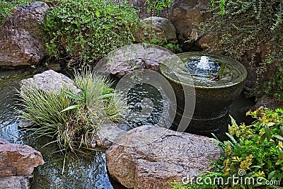 Fountain in Japanese garden in Monte Carlo, Stock Photo