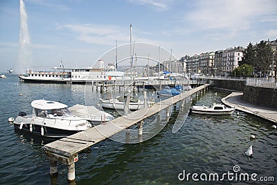 Fountain in Lake Geneva Stock Photo