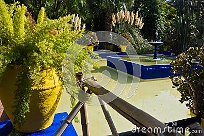 Fountain with a little pool at sunset in Majorelle garden, Marrakech, Morocco Stock Photo