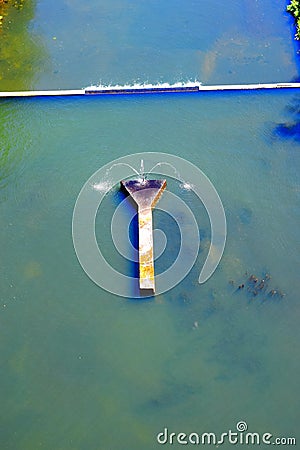 fountain in the middle of an overflow channel, Oleftalsperre Stock Photo
